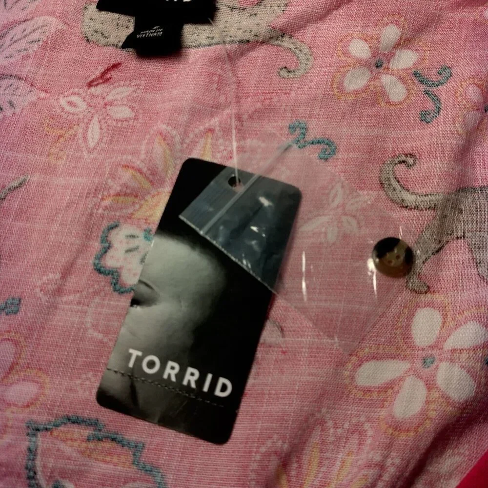 Torrid Size 5 Plus Size Pink Leopard Dress Midi Rouched Short Sleeve Belted Cat - Picture 7 of 16